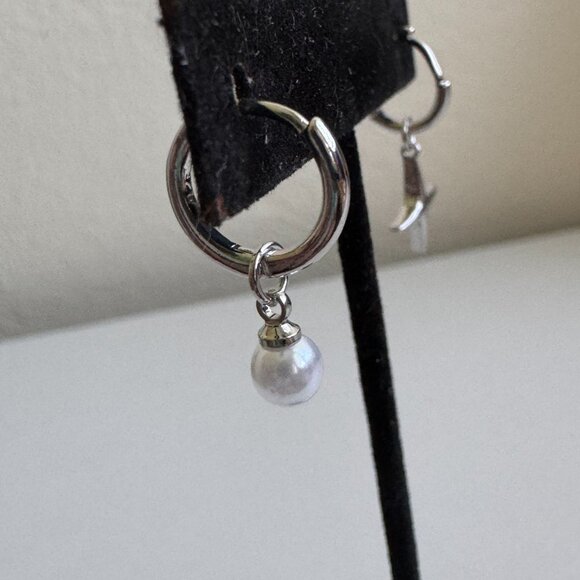 Sterling Silver Hoop Earrings with Pearl & Star Charms - Picture 6 of 9